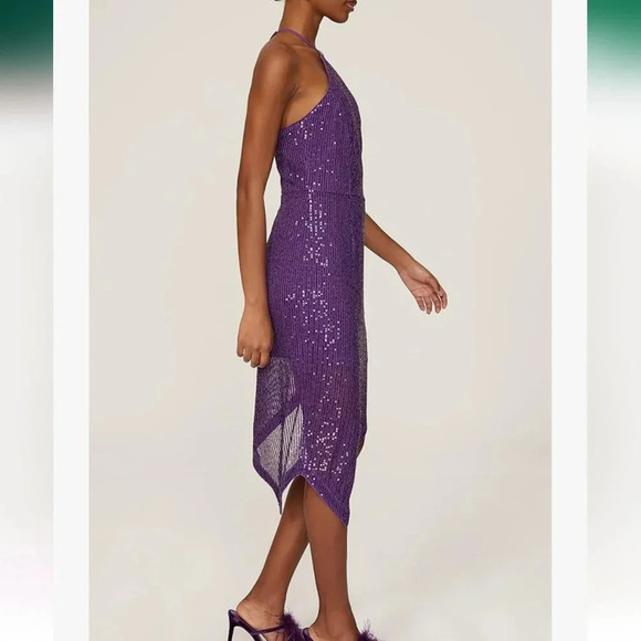 ToccinxRTR Design Collective Purple Party Sequin Asymmetrical Halter Dress Size8 - Picture 3 of 16